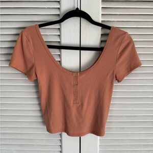 Bozzolo Rust Ribbed Button-Front Bodysuit